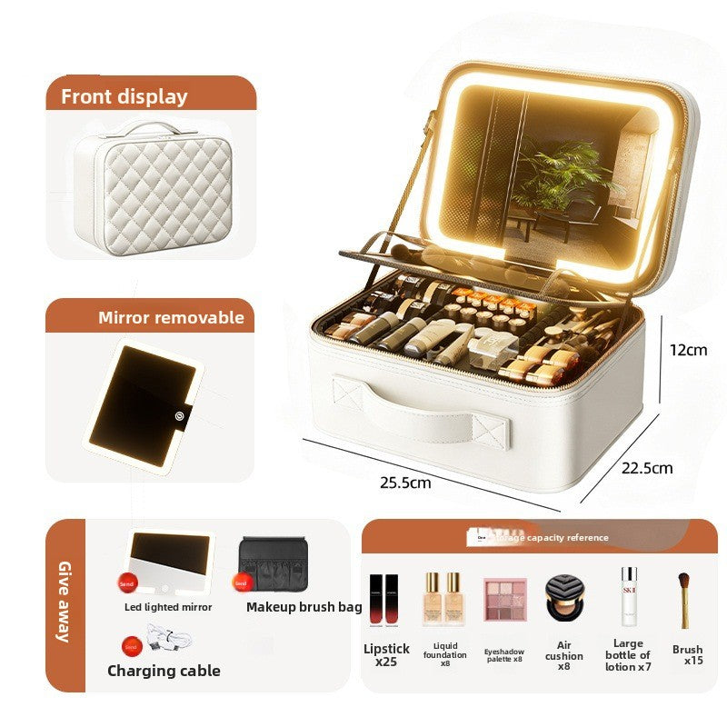 LED Illuminated Cosmetic Case with Detachable Mirror