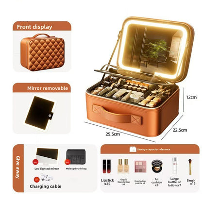 LED Illuminated Cosmetic Case with Detachable Mirror