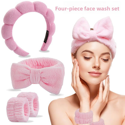 Four-piece set of face washing headbands and hair hoops